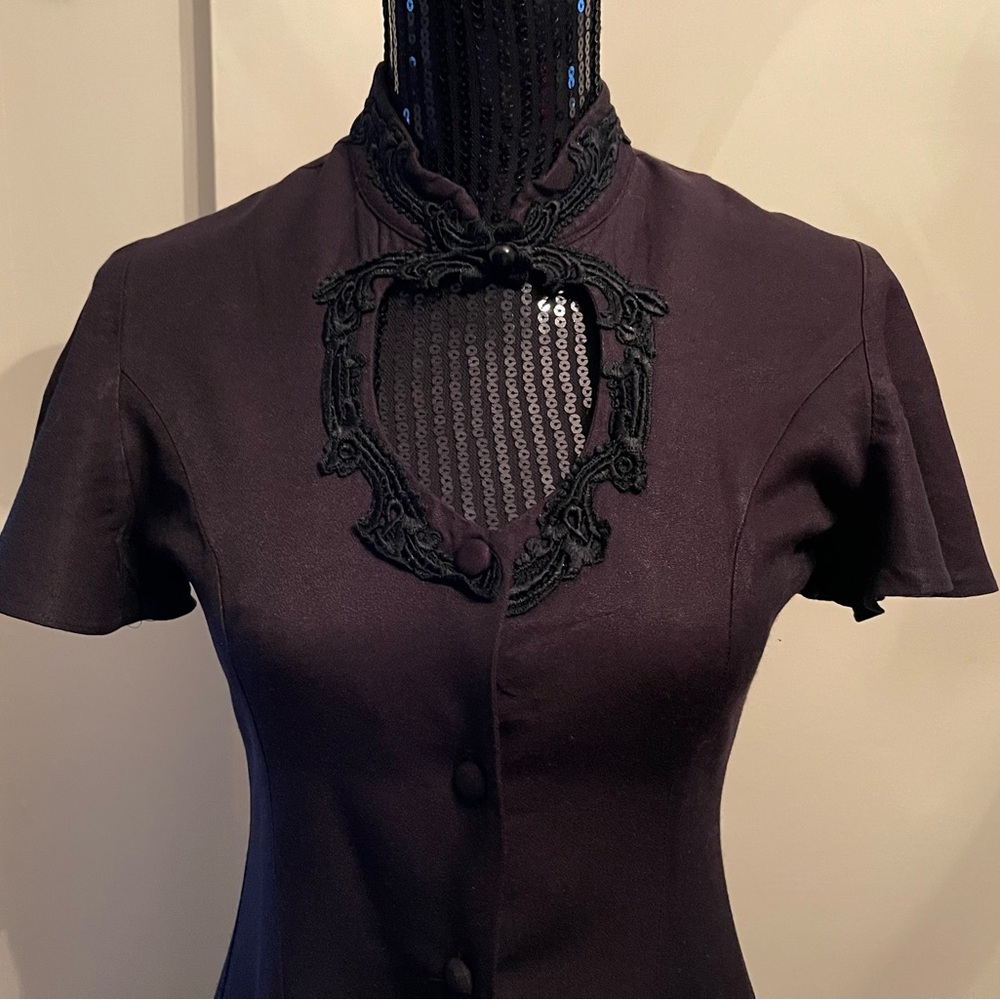 Vintage D.B.Y Black Rayon Flutter Sleeve Dress - Picture 2 of 11